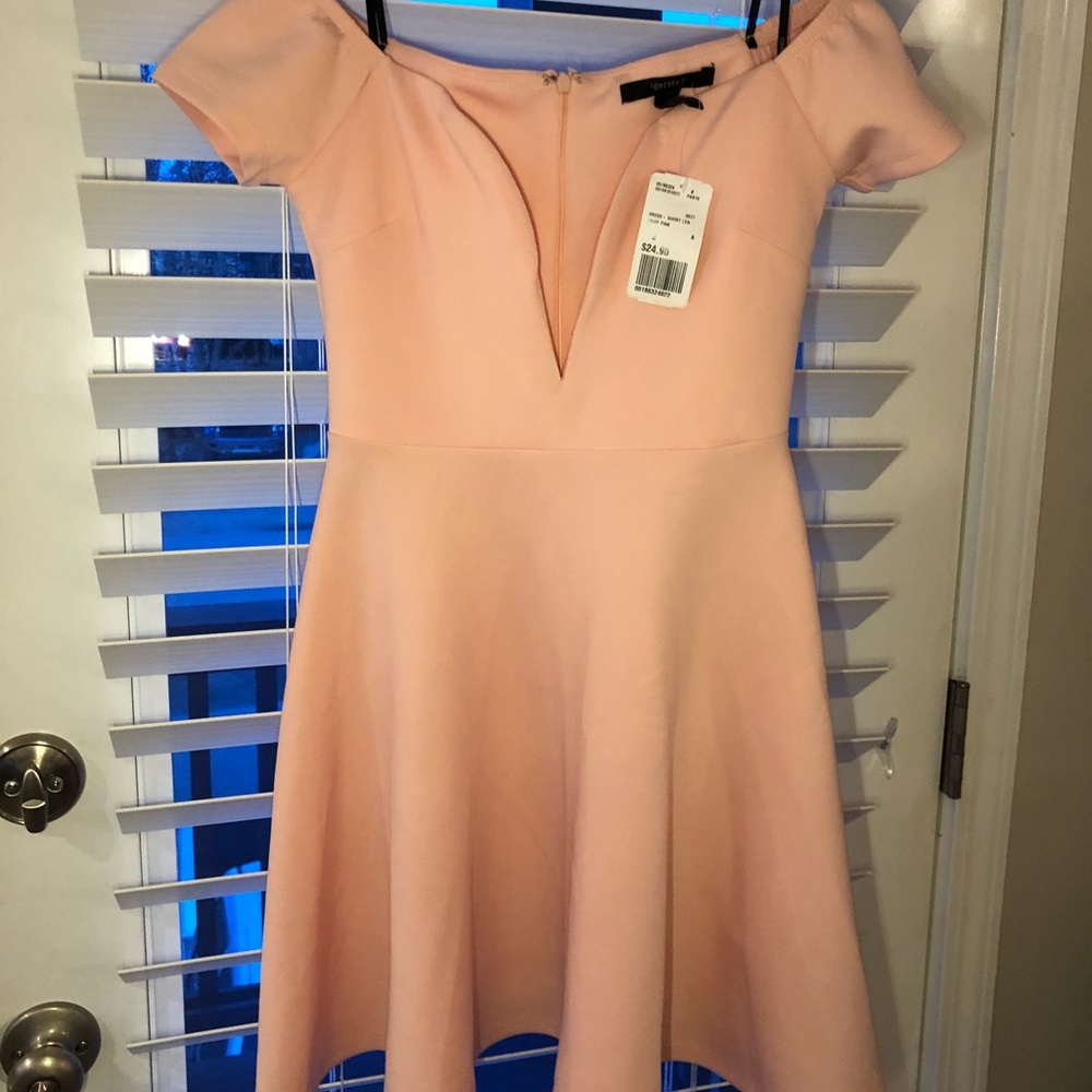 Pink plunge off shoulder dress